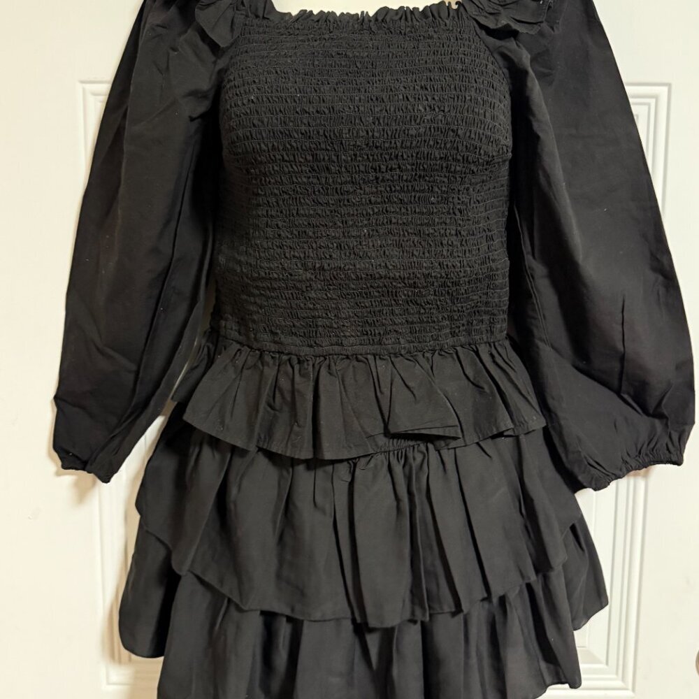 The Drop Black Smocked Willa Ruffled Blouse and Skirt Whimsygoth